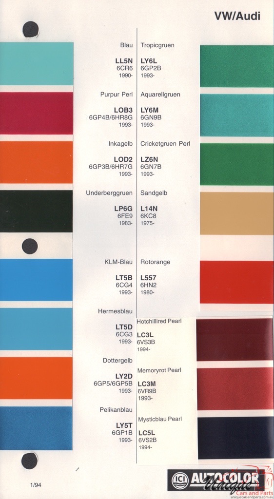 1993 - 1994 Volkswagen Paint Charts Autocolor
